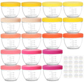 Youngever 18 Sets Baby Food Storage 4 Ounce Baby Food Containers with Lids 9 Bright Pink Colors with Lids Labels