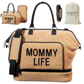Mom Weekender Bag w/Removable Shoe Compartment - Luxury Diaper Bag - Diaper Bag Tote - Oversized Diaper Bag for Two Kids - Beige Diaper Bag - Mommy Hospital Bag for Women Labor Delivery