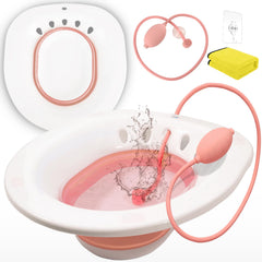 Fabulas Sitz Bath for Toilet Hemorrhoids Postpartum Care Perineal Soaking Bath Over The Toilet Seat Collapsible Sitz Basin with Flusher for Vaginal Anal Inflammation Treatment Yoni Steam Seat