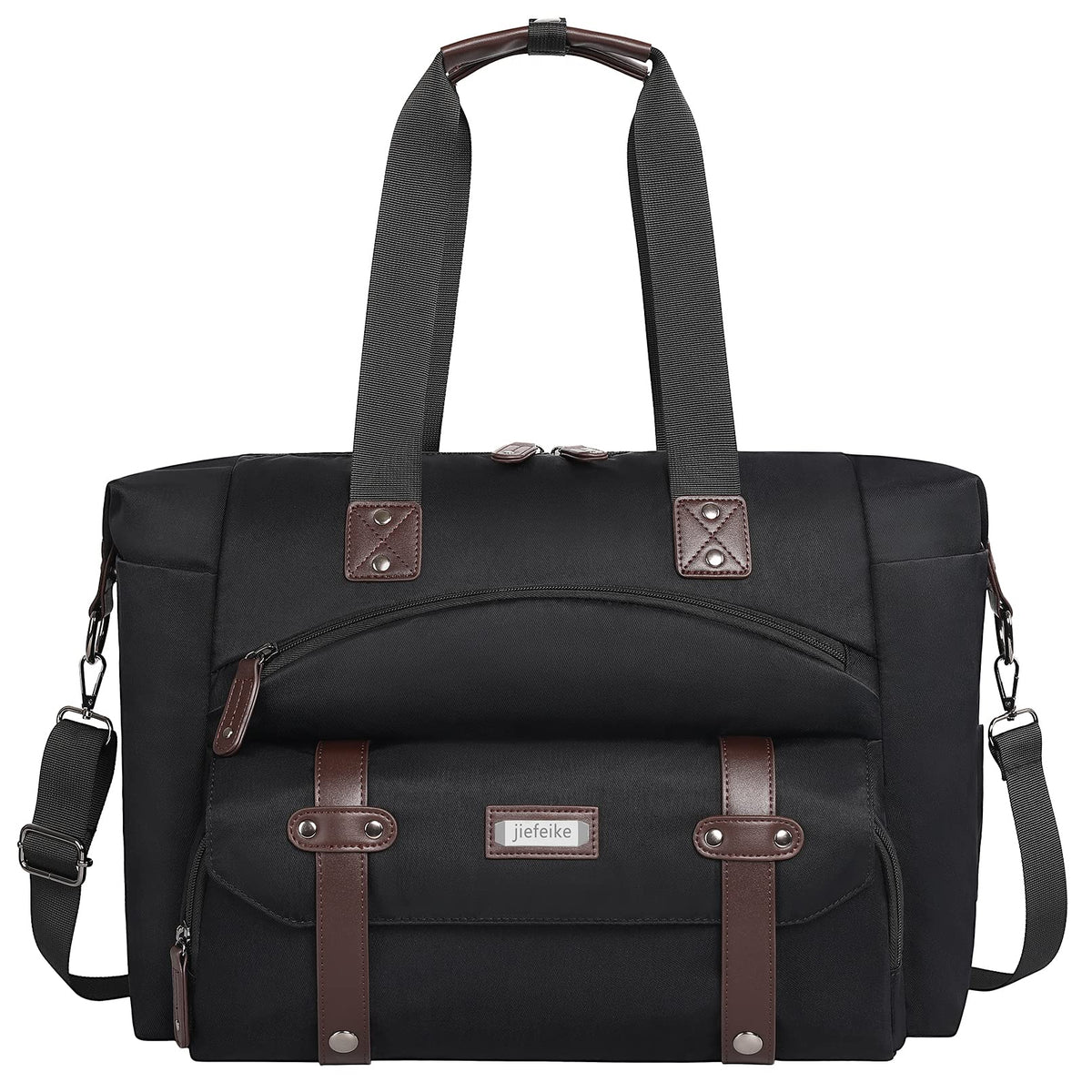 Jiefeike Diaper Bag ToteLarge baby bags for girls with Changing PadBaby Diaper Bag Tote for Mom and DadBlack Diaper Baby Bag with Anti-Theft Insulated Pocket for Overnight Weekend Hospital