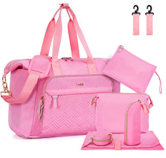LASUK 7pcs Diaper Bag Tote Large Mommy Bag Travel Diaper bags Baby Diaper Tote Bag for Mom Hospital Bags Baby Bag Pink
