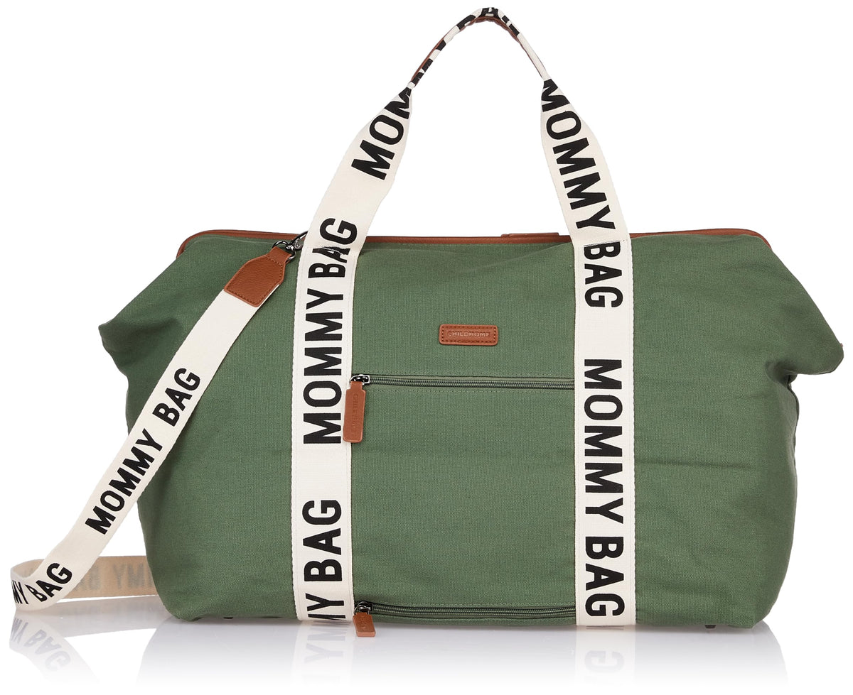 Childhome Signature Mommy Bag Sporty Diaper Bag Water Repellant Tote Bag Large Diaper Bag Baby Essentials Travel Bag Hospital Bags for Labor and Delivery (Green)