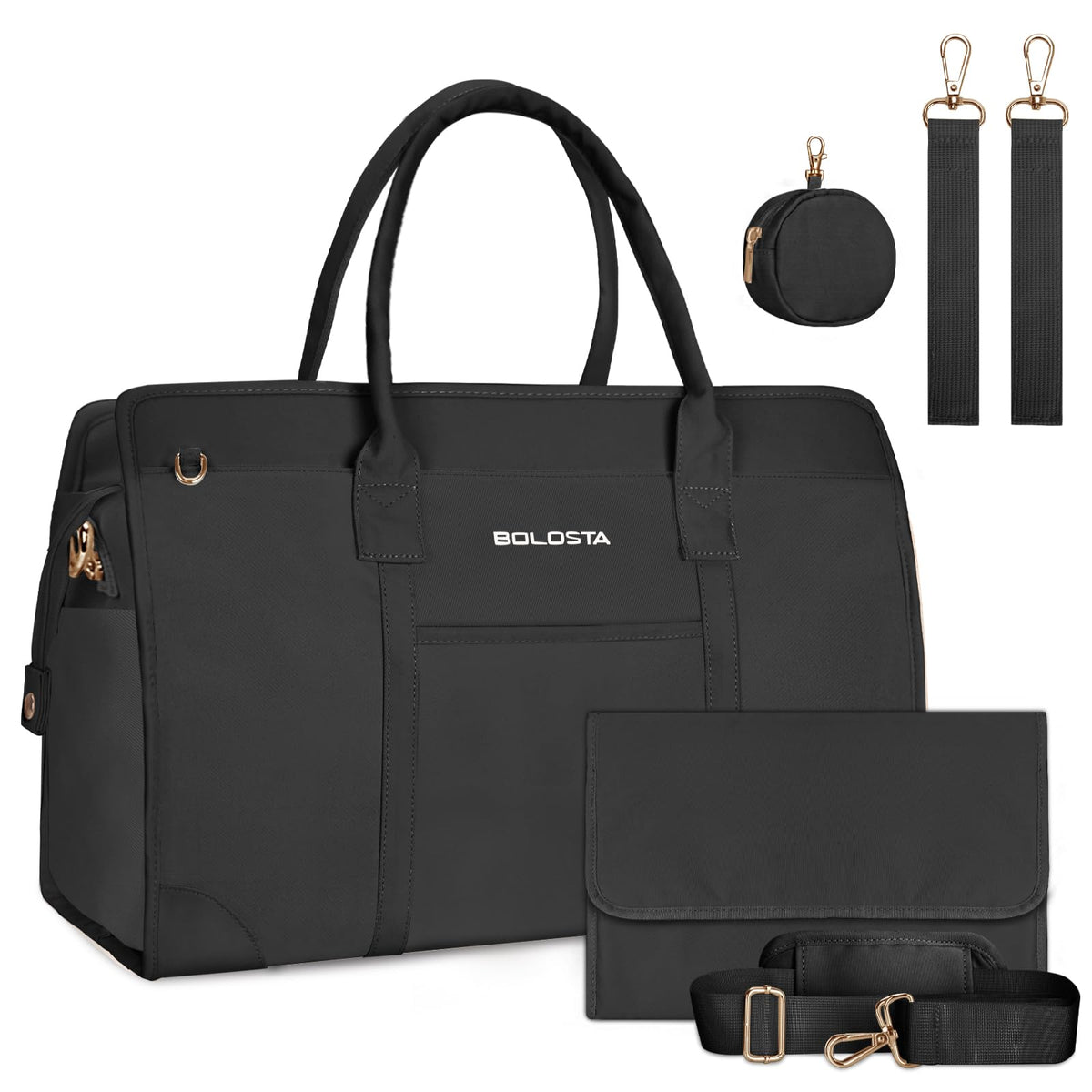 BOLOSTA Diaper Bag Tote for Women Diaper Bag Tote with Changing Pad Large Capacity Mommy Bag for Hospital and Weekender Multi-functional Travel Maternity Bag for New Mommy Essential Black