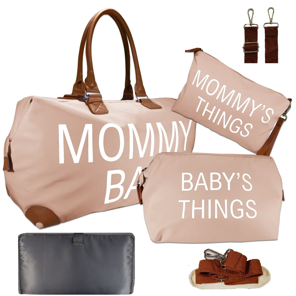 Diaper Bag Tote Set 4 items | IMPROVED X-LARGE Capacity Mommy Bag | Hospital Maternity a Weekeer Bags | Changing Pad | Baby a Mom Things Bags | Waterproof Pink (MMBSP-01)