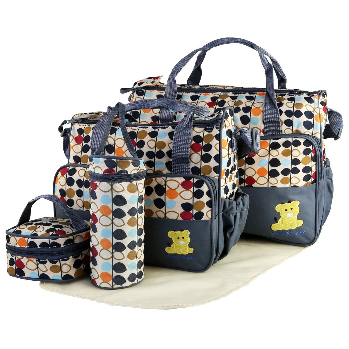 KOCASO Diaper Bag ToteBaby Girl Boy Diaper Bag 5 PCS Large Travel Hospital Diaper Bag Set with Changing Pad for Mom DadTravel Mat Station Gift Set(Grey)