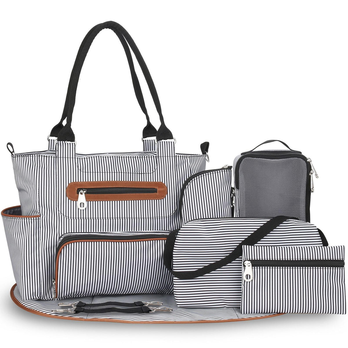 TeqHome 8Pcs Diaper Bag Tote Mommy Bag for Hospital with Pacifier Case and Changing Pad Large Capacity Baby Bag with Changing Pad for Travel Hospital
