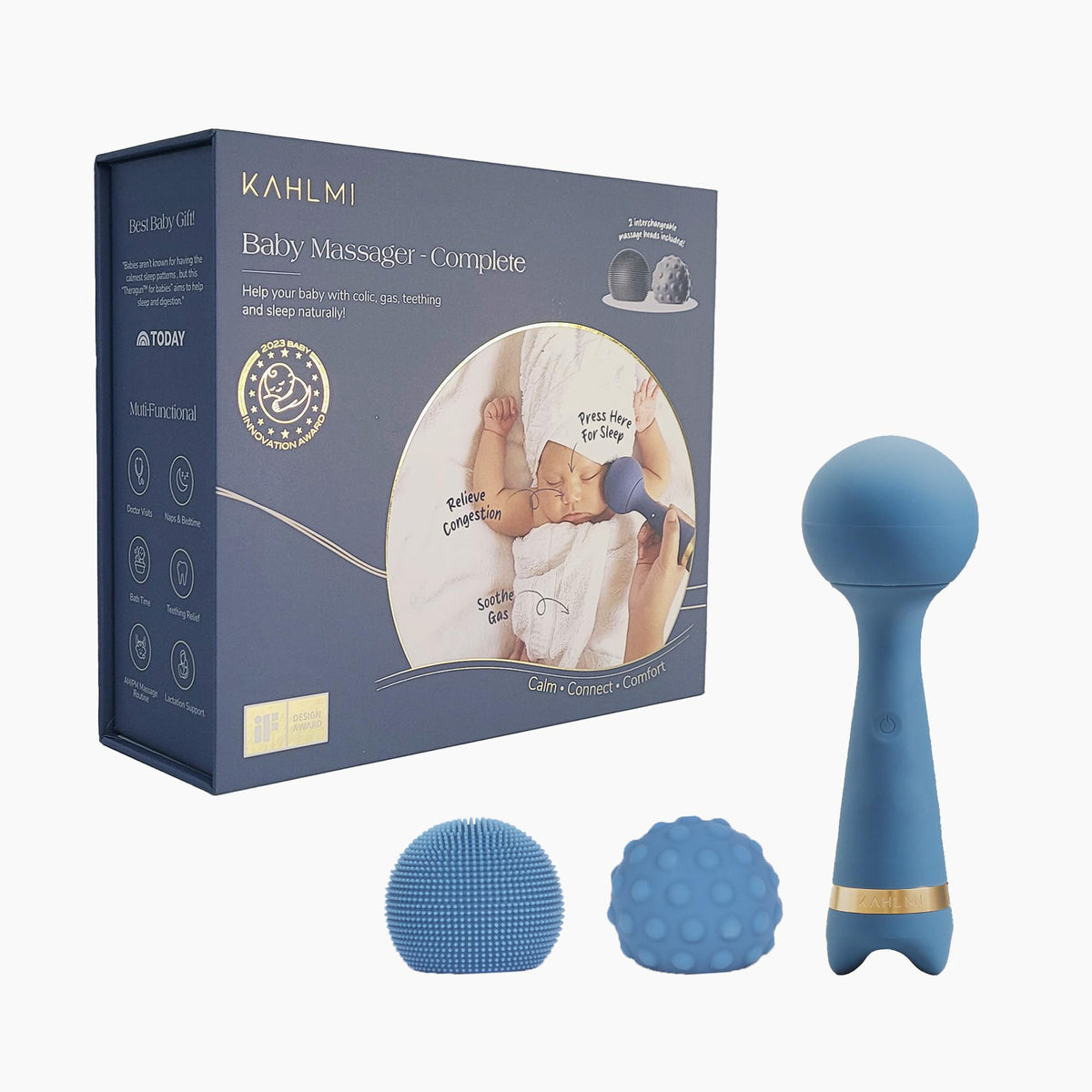 KAHLMI Baby Massager for Baby Constipation Gas Relief Colic Calm and Baby Sleep Aid Edible-Grade Silicone Baby Soother Approved by Pediatric Experts for Newborn Infant Toddler Gift