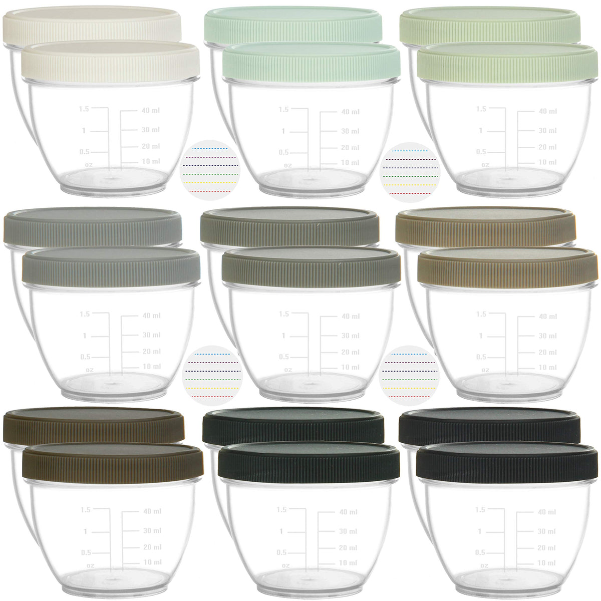 Youngever 18 Sets Baby Food Storage 2 Ounce Plastic Baby Food Containers with Lids and Labels (Urban Colors)