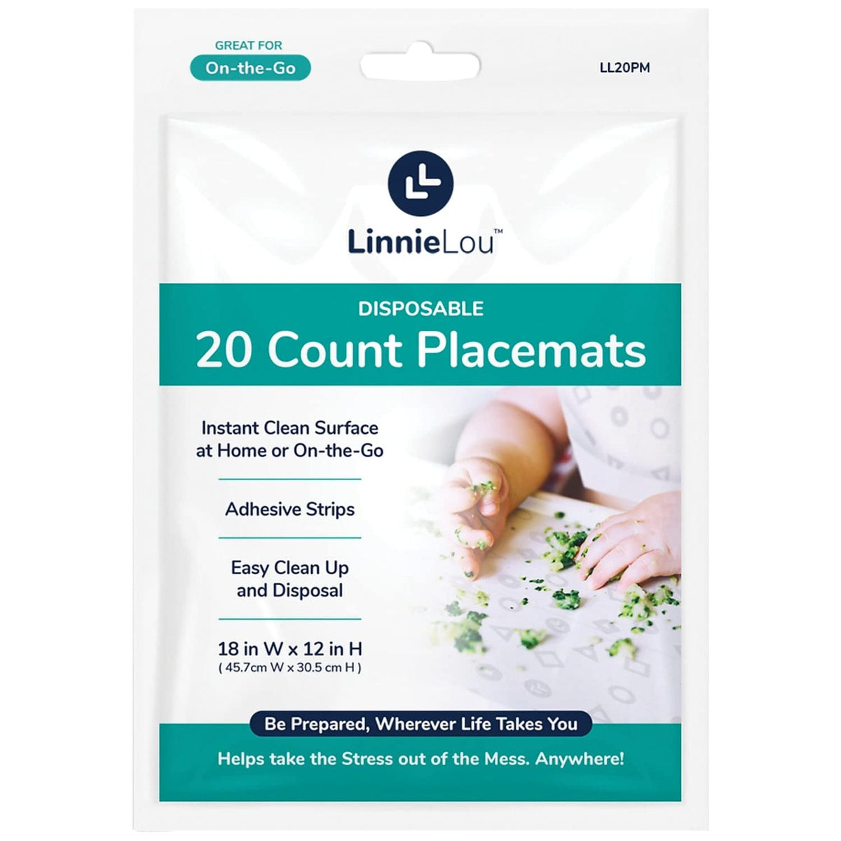 LinnieLou Disposable Adhesive Placemats Baby Feeding On-The-Go (20 Pack) White