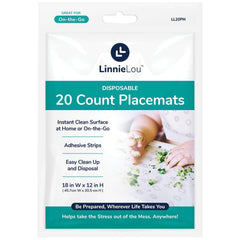 LinnieLou Disposable Adhesive Placemats Baby Feeding On-The-Go (20 Pack) White