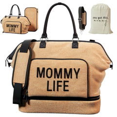 Mom Weekender Bag w/Removable Shoe Compartment - Luxury Diaper Bag - Diaper Bag Tote - Oversized Diaper Bag for Two Kids - Beige Diaper Bag - Mommy Hospital Bag for Women Labor Delivery