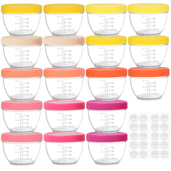Youngever 18 Sets Baby Food Storage 4 Ounce Baby Food Containers with Lids 9 Bright Pink Colors with Lids Labels