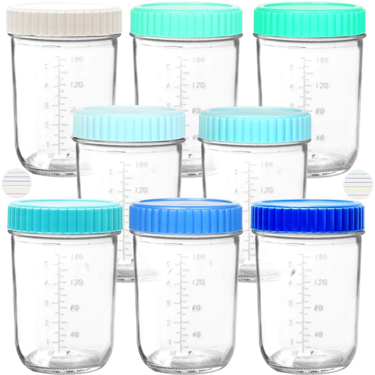Youngever 8 Sets Glass Baby Food Storage Baby Food Glass Containers with Airtight Lids 8 Coastal Colors (8 Ounce)