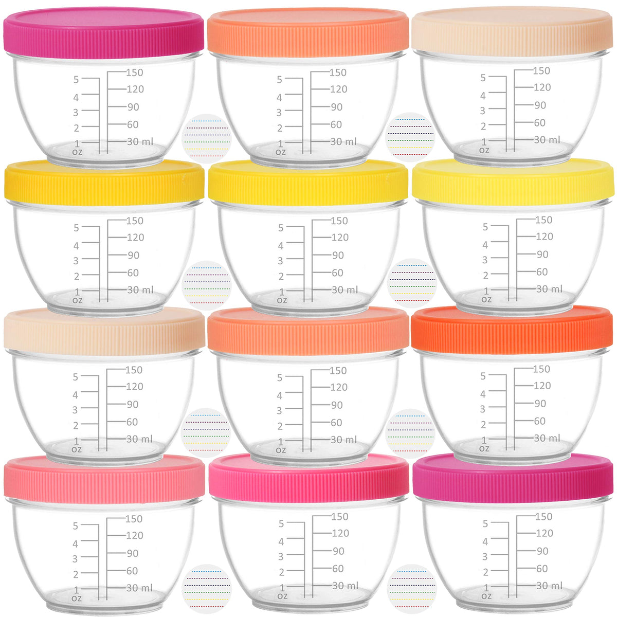 Youngever 18 Sets Baby Food Storage 6 Ounce Baby Food Containers with Lids 9 Bright Pink Colors with Lids Labels