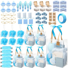 68Pcs Baby Shower Prizes for Game Winners Baby Shower Favors Gifts 6 Sets including Headband Hair Brush Jewelry Box with Bracelet Mirror Powder Puff Hair Tie Hair Claw Bath Sponges Eye Mask Gift Bag