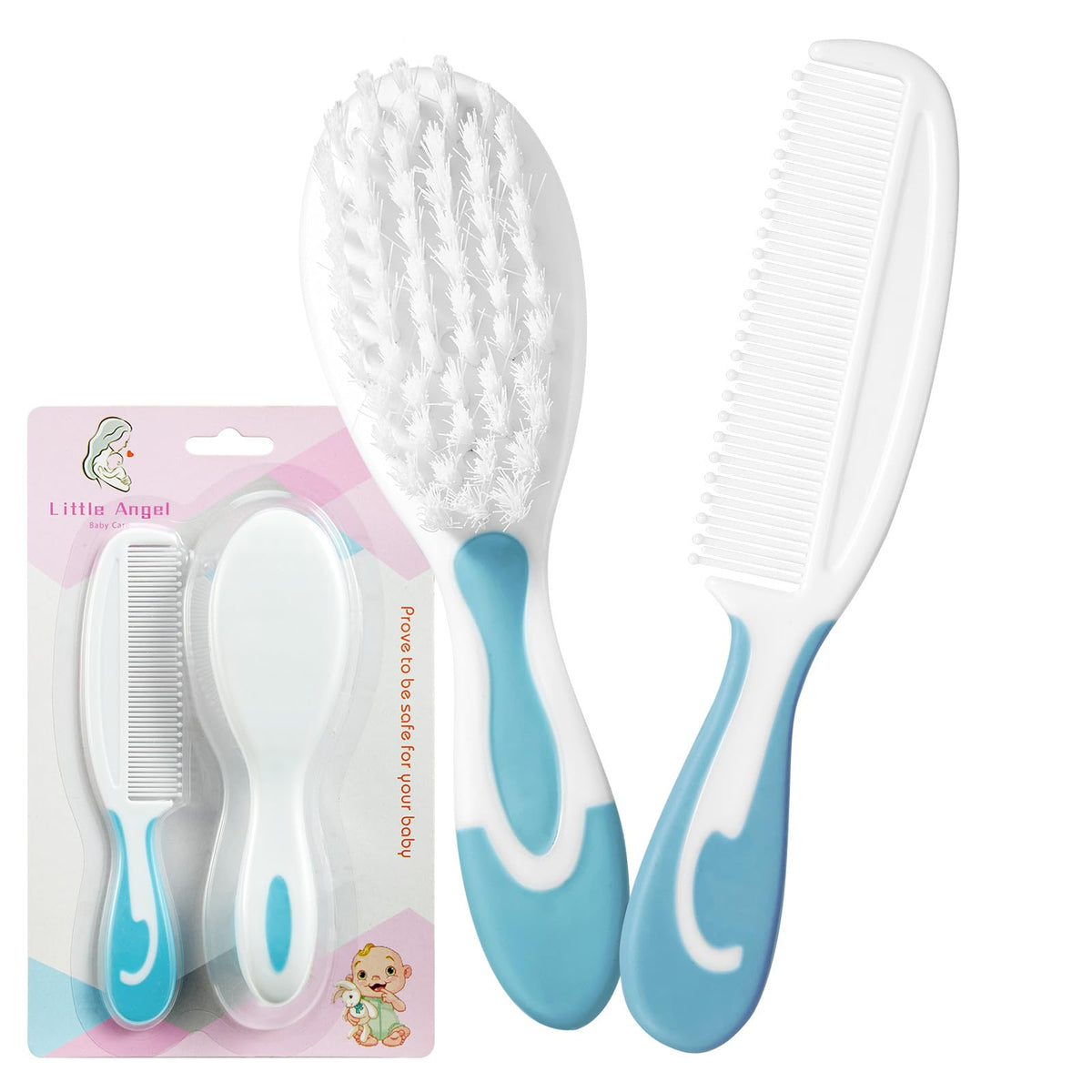 Baby Hair Brush and Comb Sets for Newborns & Toddlers Baby Brush Soft Bristles Perfect Baby Registry Gift (Blue)