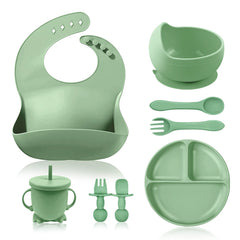 ANAVIL 8 Pack Baby Feeding Set Silicone Toddlers Weaning Feeding Sippy Cup with Straw and Lid Baby Feeding Supplies Set