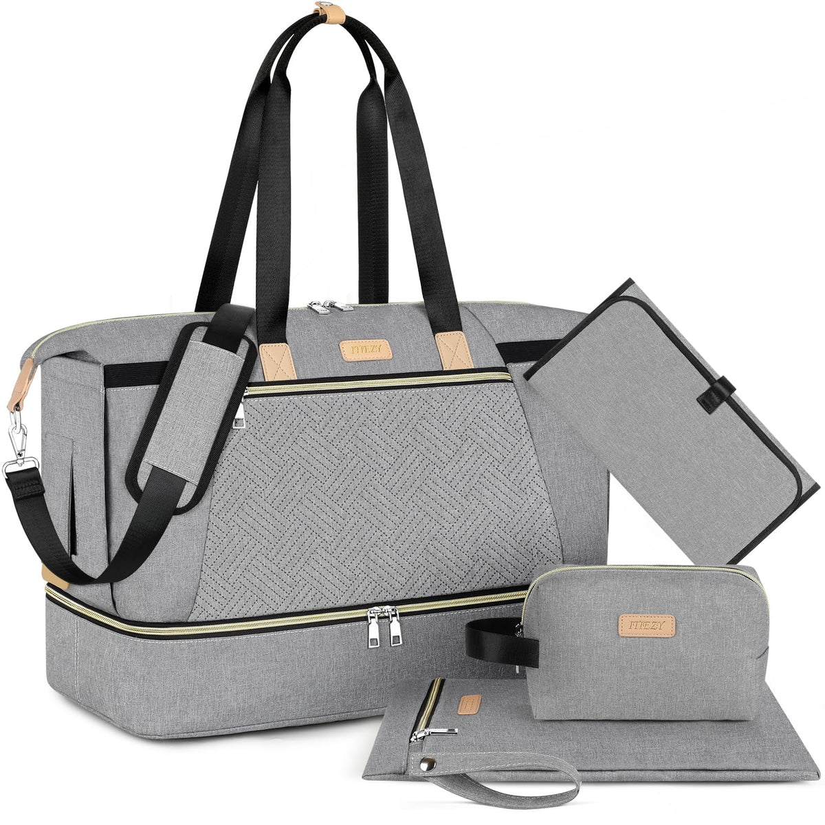 Diaper Bag Tote for Baby 6Pcs - Large Mommy Bag with Portable Changing Pad Waterproof Compartment and Organizer Pouches Multifunctional Hospital Bags for Labor and Delivery Travel Bag for Mom Dad