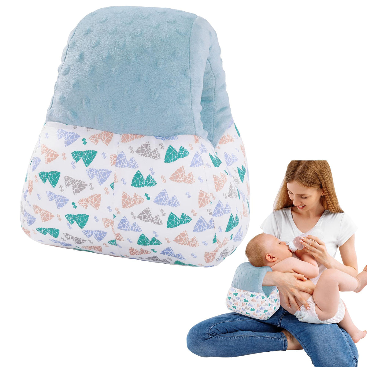 MABOZOO Breast Feeding Pillows for Babies Baby Feeding Pillow Washable Cotton Nursing Arm Pillow for Breastfeeding Bottle Feeding (Blue Triangle)