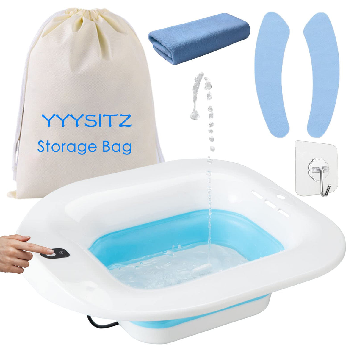 YYYSITZ Sitz Bath Electric Sitz Bath for Hemorrhoids Sitz Bath for Toilet Seat Postpartum Care Basin Sitz Baths Salts Bowl for Women Men Sits Bath Soak Pan Hip Bath Tub Collapsible Blue